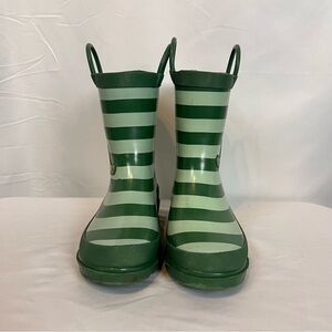 Lily & Dan Green Striped Frog Kids Rain Boots Size 11/12